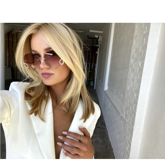 Large OVERSIZED Round Diamond Rhinestone Jeweled Women's Blue Pink Sunglasses - Picture 7 of 8